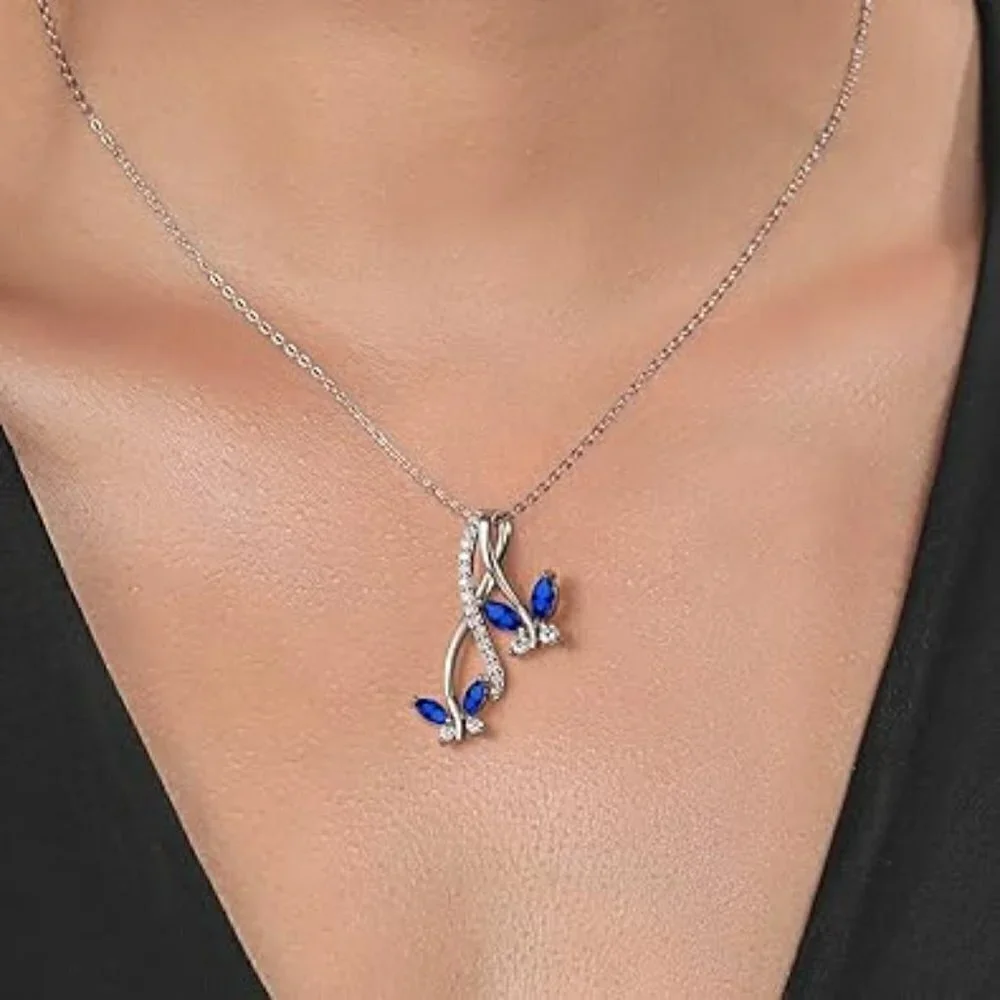 Blue Sapphire Butterfly Infinity Pendant Necklace S925 Sterling Silver 1.21ct